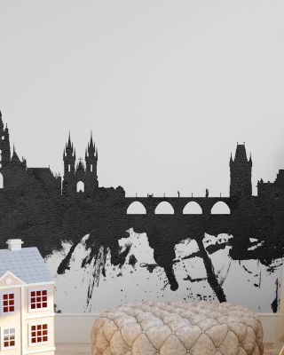 Prague (Praha) Czech Republic Skyline Black & White Wallpaper