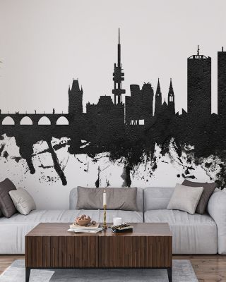 Prague (Praha) Czech Republic Skyline Black & White Wallpaper