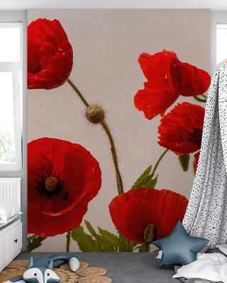 Red Poppy Floral Wallpaper
