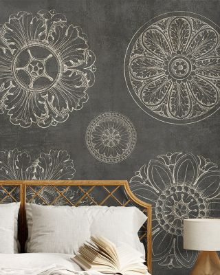 Rosette IX Gray Floral Wallpaper