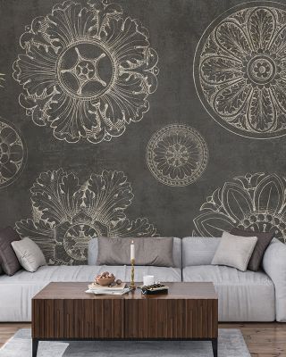 Rosette IX Gray Floral Wallpaper