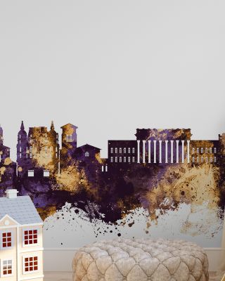 Saint-Étienne France Skyline Purple & Gold Wallpaper