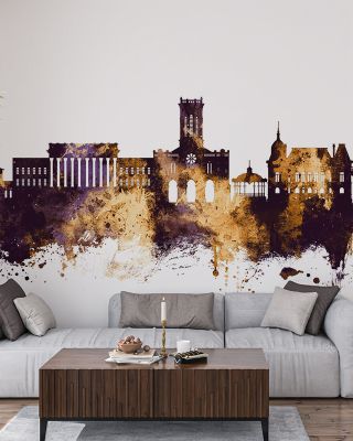 Saint-Étienne France Skyline Purple & Gold Wallpaper