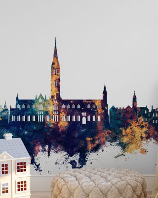 Salisbury England Skyline Blue & Bronze Wallpaper