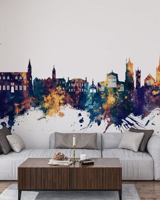 Salisbury England Skyline Blue & Bronze Wallpaper