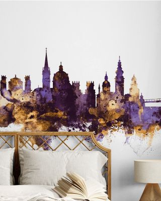 Salzburg Austria Skyline Purple & Gold Wallpaper