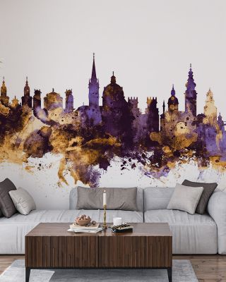 Salzburg Austria Skyline Purple & Gold Wallpaper