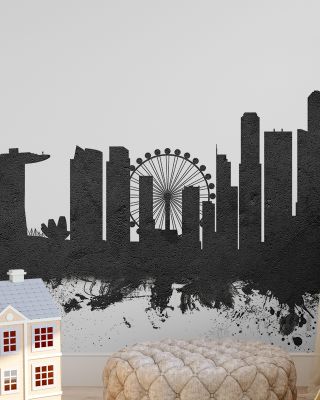Singapore Skyline Black & White Wallpaper