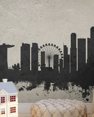Singapore Skyline Concrete Wallpaper