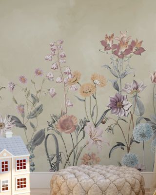 Summer Meadow Coral Light Floral Wallpaper