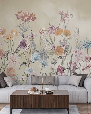 Summer Meadow Coral Light Floral Wallpaper