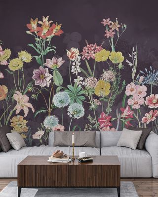 Summer Meadow Dark Floral Wallpaper