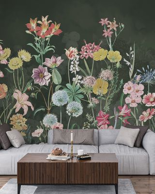 Summer Meadow in Green Floral Wallpaper