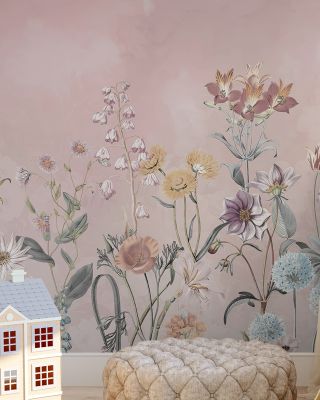 Summer Meadow in Peach Floral Wallpaper