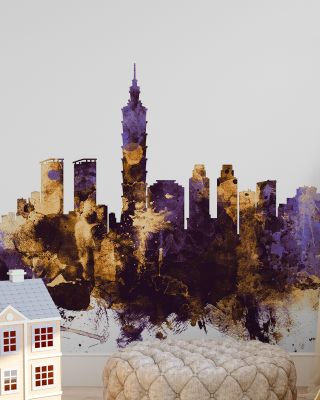 Taipei Taiwan Skyline Purple & Gold Wallpaper