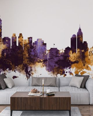 Taipei Taiwan Skyline Purple & Gold Wallpaper