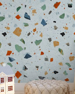 Terrazzo Multi Small, Ice Blue Geometric Wallpaper