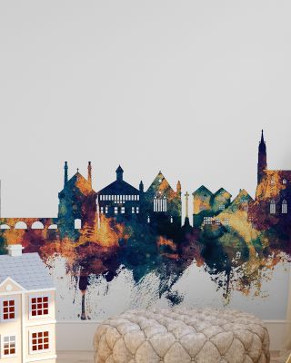 Tewkesbury England Skyline Blue & Bronze Wallpaper