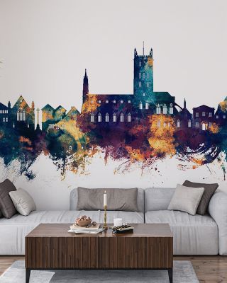 Tewkesbury England Skyline Blue & Bronze Wallpaper