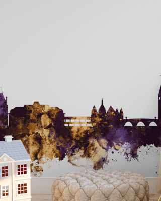 Thun Switzerland Skyline Purple & Gold Wallpaper