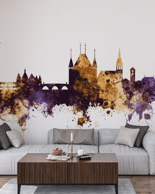 Thun Switzerland Skyline Purple & Gold Wallpaper