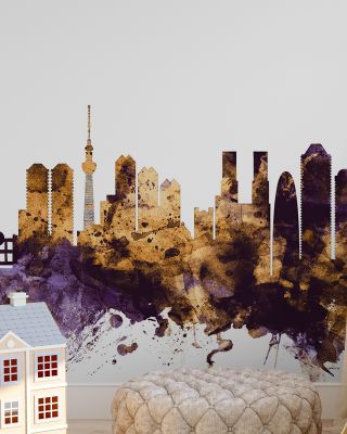 Tokyo Japan Skyline Purple & Gold Wallpaper