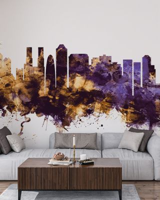 Tokyo Japan Skyline Purple & Gold Wallpaper