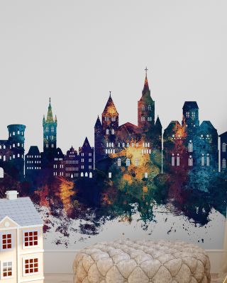 Trier Germany Skyline Blue & Bronze Wallpaper