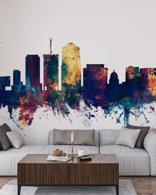 Tucson Arizona Skyline Blue & Bronze Wallpaper