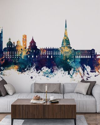 Turin Italy Blue & Bronze Skyline Wallpaper