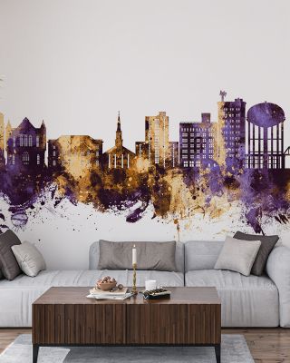 Tuscaloosa Alabama Skyline Purple & Gold Wallpaper