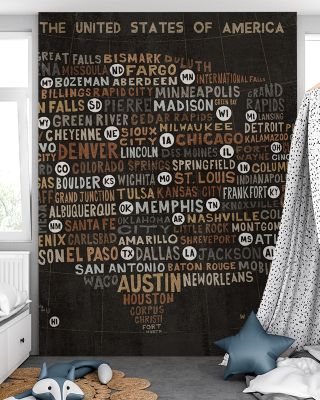 US City Map Word Cloud Black Wallpaper