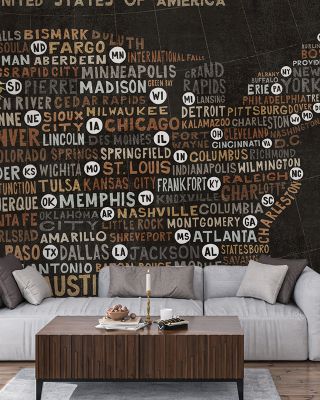 US City Map Word Cloud Black Wallpaper