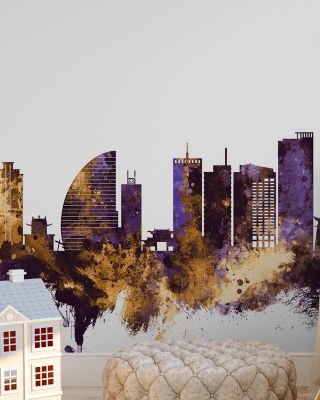 Ulaanbaatar Mongolia Skyline Purple & Gold Wallpaper