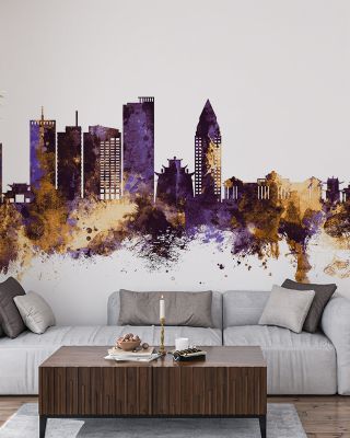 Ulaanbaatar Mongolia Skyline Purple & Gold Wallpaper