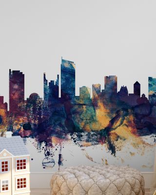 Vancouver Canada Skyline Blue & Bronze Wallpaper