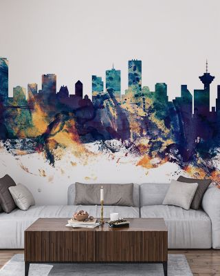 Vancouver Canada Skyline Blue & Bronze Wallpaper