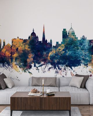 Victoria Canada Skyline Blue & Bronze Wallpaper