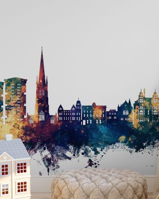 Wakefield England Skyline Blue & Bronze Wallpaper