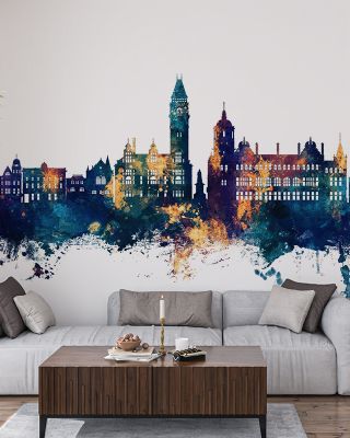 Wakefield England Skyline Blue & Bronze Wallpaper