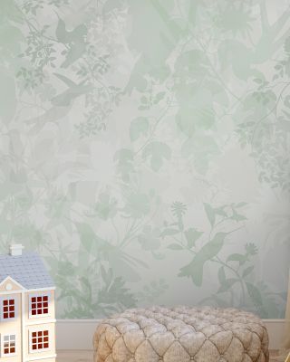 Watermark Birds in Green Scenic Wallpaper
