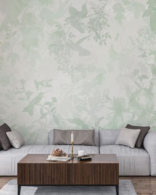 Watermark Birds in Green Scenic Wallpaper