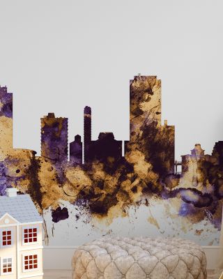 Wellington New Zealand Skyline Purple & Gold Wallpaper