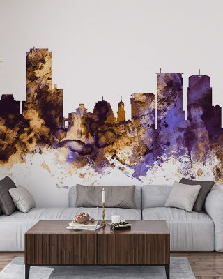 Wellington New Zealand Skyline Purple & Gold Wallpaper