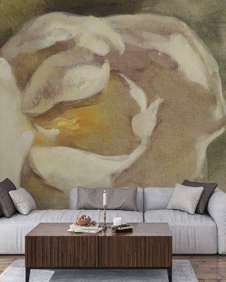 White Blossom on Canvas Floral Wallpaper