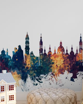Zaragoza Spain Skyline Blue & Bronze Wallpaper
