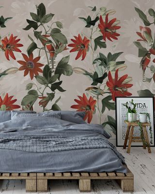 Contemporary Clematis Floral Mural Wallpaper