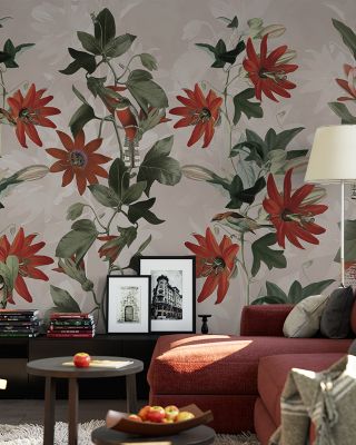 Contemporary Clematis Floral Mural Wallpaper