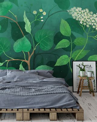 Linden & Elderberry Rustic Botanical Wallpaper