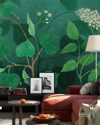 Linden & Elderberry Rustic Botanical Wallpaper